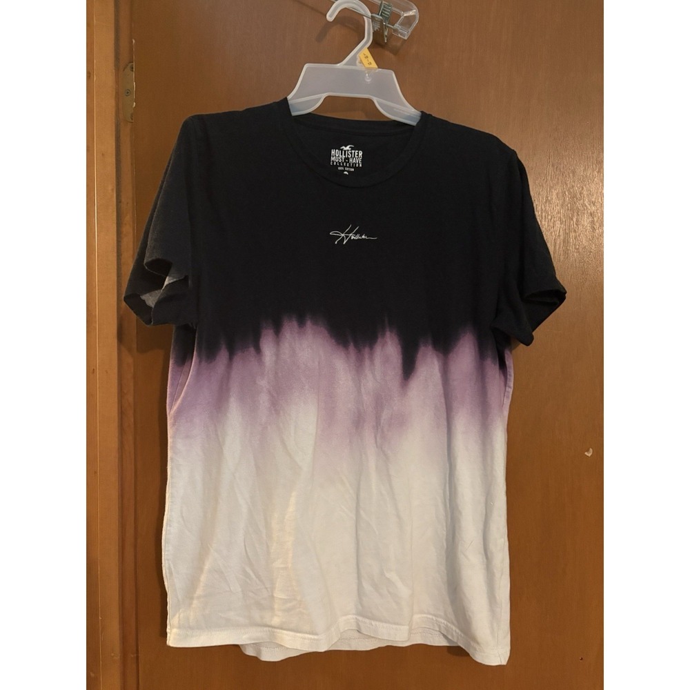 Hollister Must-Have Collection Mens Medium Dip Dye Ombre T-Shirt Navy Purple 383